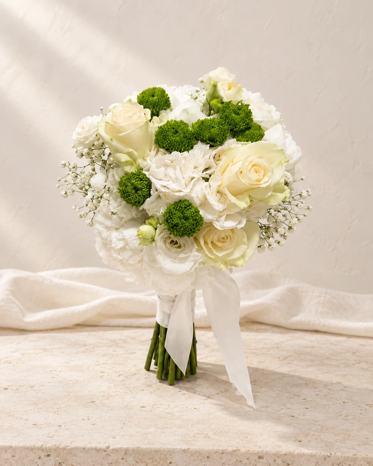 Bridal toss bouquet with white roses and gypsophila wedding bouquet - flower delivery in Prilep