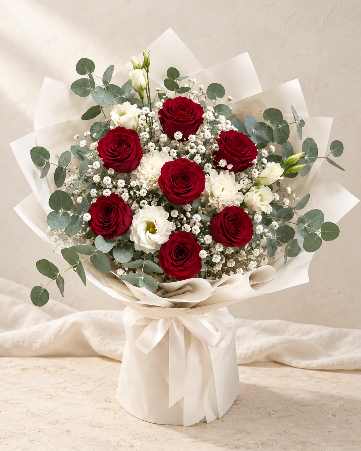 Forever Yours red rose bouquet with eucalyptus - flower delivery in Prilep