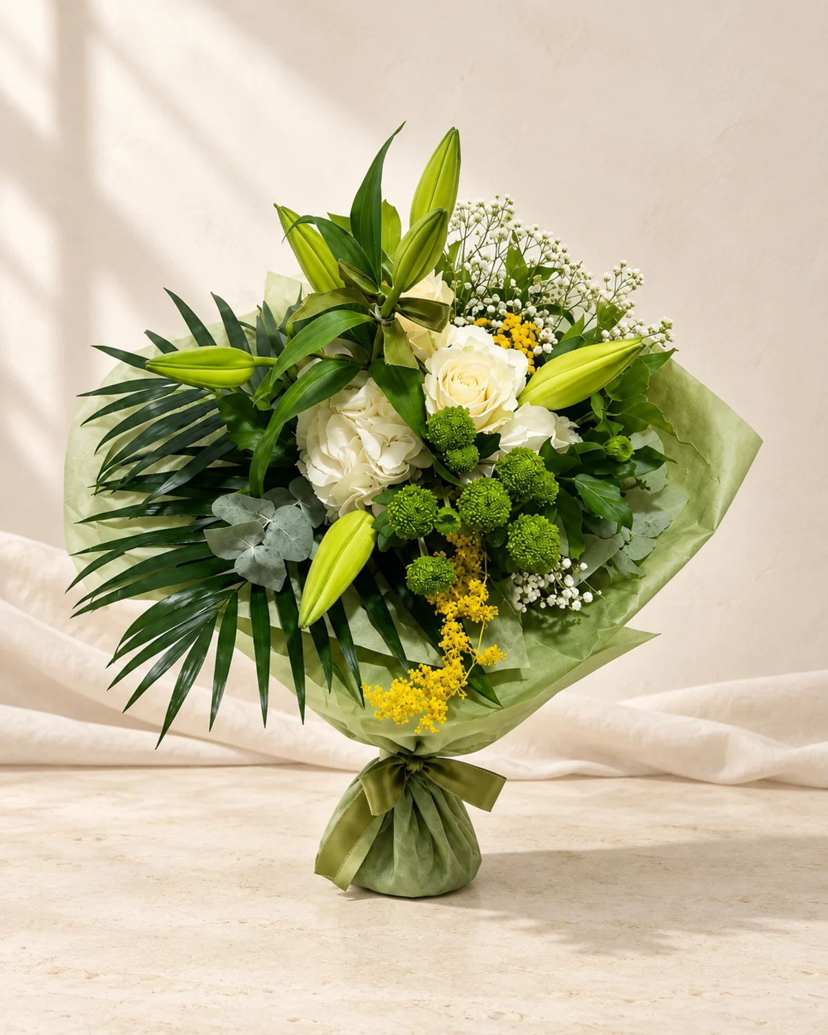 Majestic white rose and lily bouquet with greenery - flower delivery in Prilep