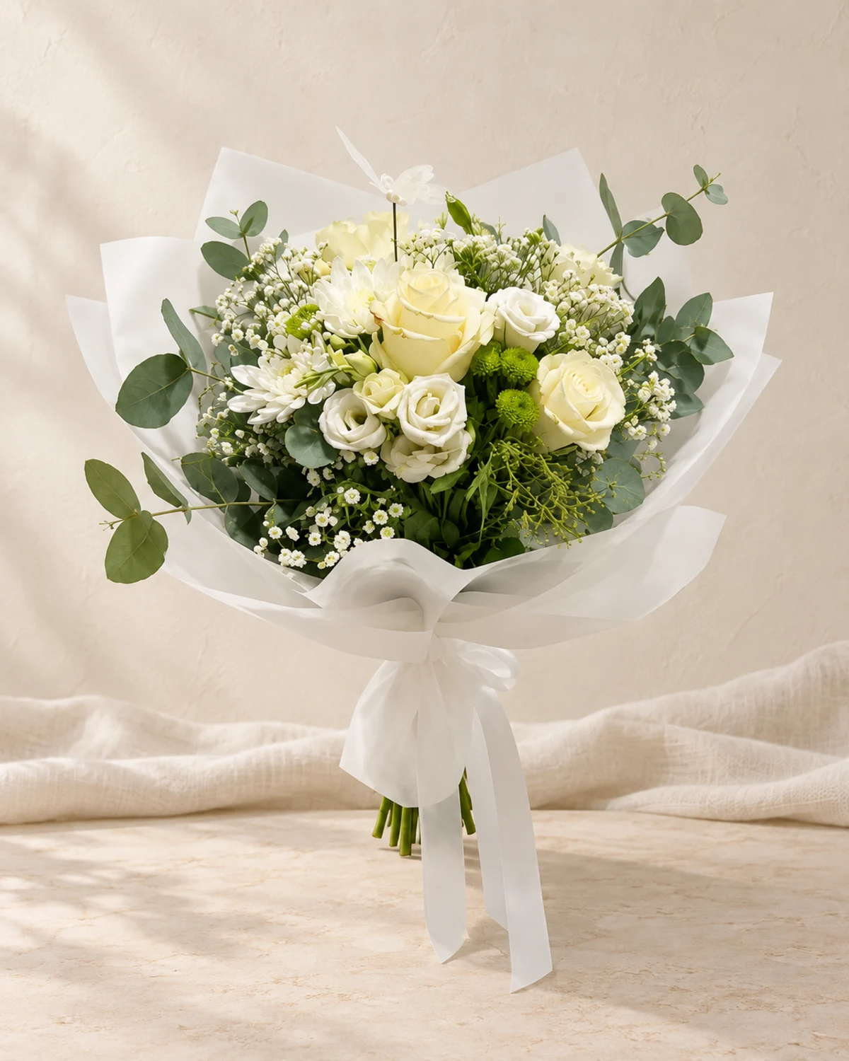 White Elegance white rose and lisianthus bouquet - flower delivery in Prilep